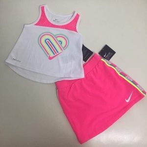 Nike Baby Girl Tank Skirt Skort Set Size 18 24 Months Pink Grey Polka Dot